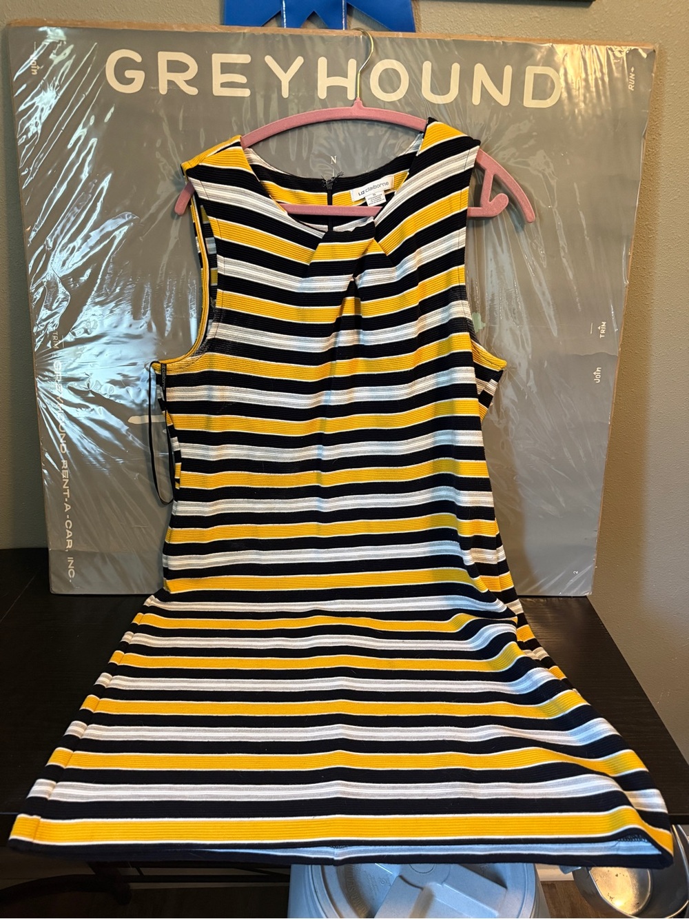Liz Claiborne Striped Sleeveless Dress in Black, Mustard & White